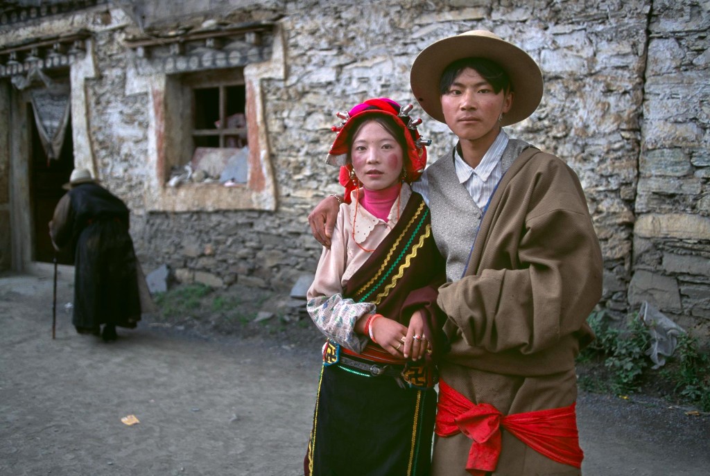 00102_06, Young couple proudly pose at a Horse Festival, Tagong, Kham, Tibet, 1999, TIBET-10119