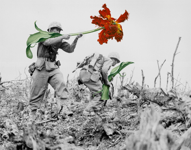 contioutra.com - Artista substitui armas por flores em fotos vintage de soldados em tempos de guerra