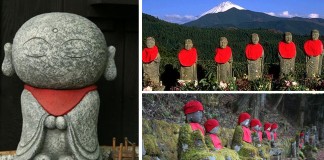 A belíssima simbologia por trás das estátuas japonesas vestidas com boinas, coletes e cachecóis vermelhos