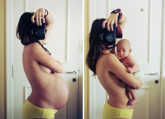 Imagens de mulheres passando pela transformação da gravidez