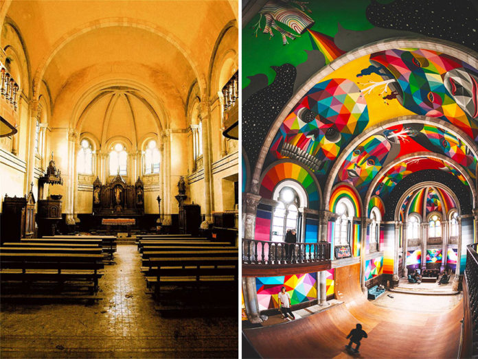 Artistas transformaram uma igreja em pista de skate