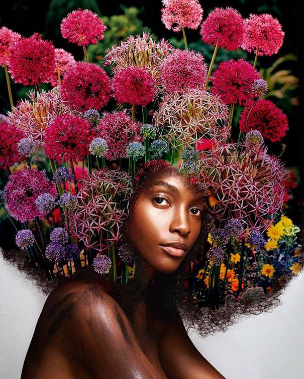 contioutra.com - Cabelos afro ganham ilustrações de flores e galáxias em trabalho de tirar o fôlego
