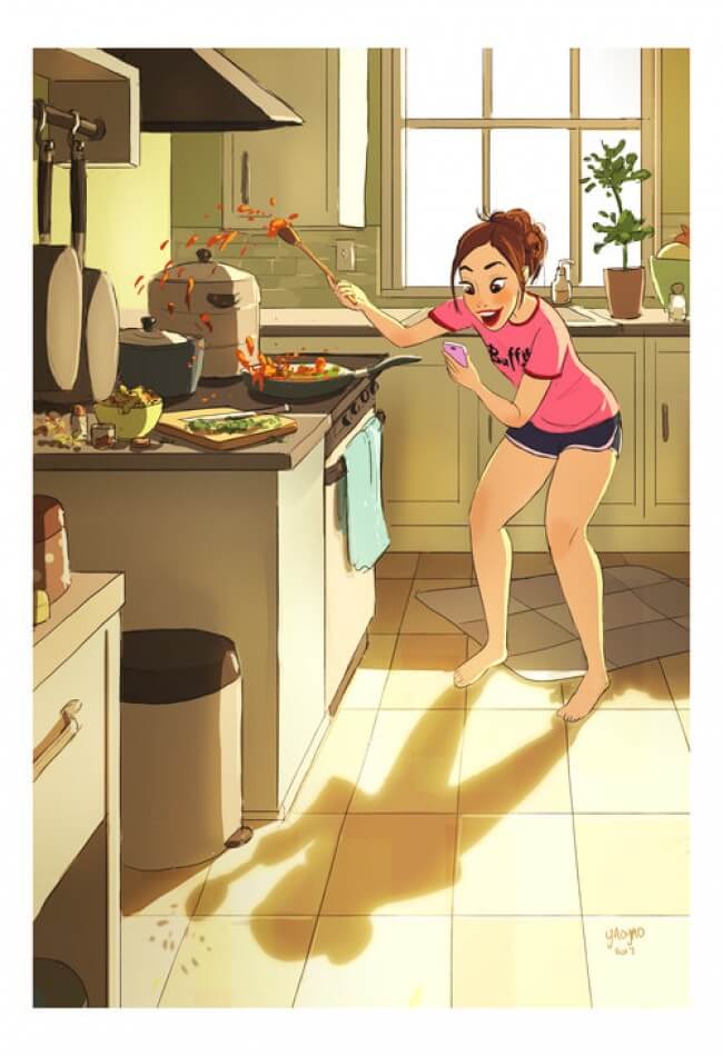 contioutra.com - 17 ilustrações que toda garota que vive sozinha entende