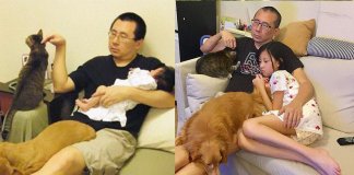 Pai, filha e animais de estimação tiram a mesma foto por 10 anos. Lindo de ver!