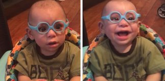 Bebê experimenta primeiro par de óculos e tem a melhor reação ao enxergar o rosto dos pais pela primeira vez Bebê experimenta primeiro par de óculos e tem a melhor reação ao enxergar o rosto dos pais pela primeira vez