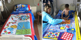 Pai transforma cobertores em jogos de tabuleiros para divertir crianças em hospital Pai transforma cobertores em jogos de tabuleiros para divertir crianças em hospital