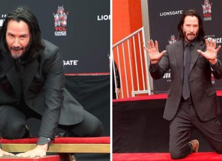 Keanu Reeves imortalizou suas impressões na “Calçada da Fama”.