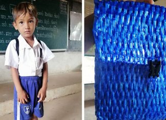 Sem dinheiro para comprar uma mochila ao filho, pai decide fazer uma, e ela é linda!