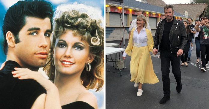 John Travolta e Olivia Newton-John usam figurino de Grease 40 anos depois