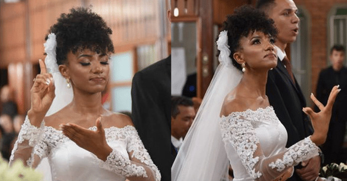 Noiva traduz seu casamento em Libras para celebrar junto de amigos surdos