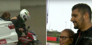 Motociclista salva mulher e taxista de alagamento em SP