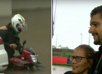 Motociclista salva mulher e taxista de alagamento em SP