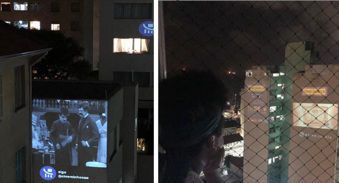 “Cine Janela” a iniciativa que projeta filmes na fachada dos prédios para todos que estão de quarentena.
