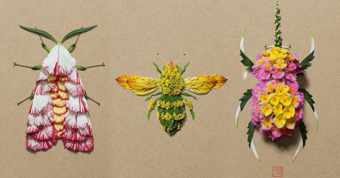 Artista molda insetos com pétalas de diferenciadas flores. Uma arte peculiar e linda!