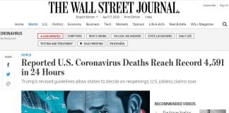 EUA registra 4591 vidas perdidas nas últimas 24 horas, segundo dados da Universidade Johns Hopkins