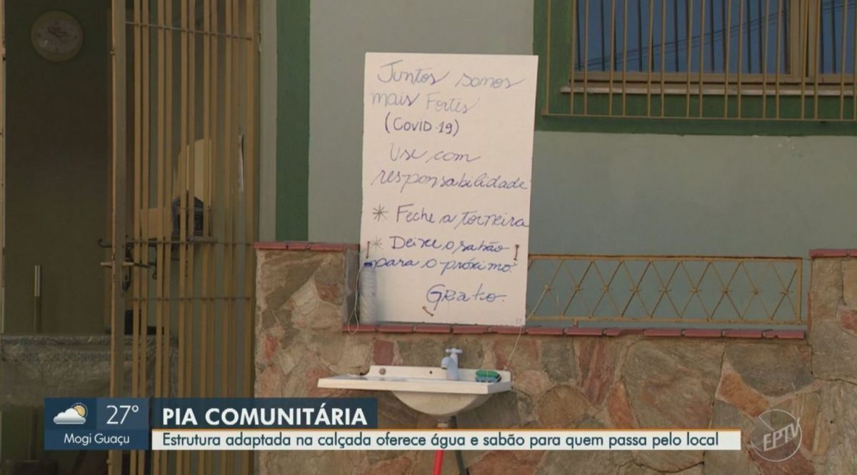 contioutra.com - Morador instala pia comunitária na calçada de casa para incentivar higiene pessoal durante pandemia