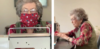 Vovó de 96 anos costura máscaras para sua comunidade.