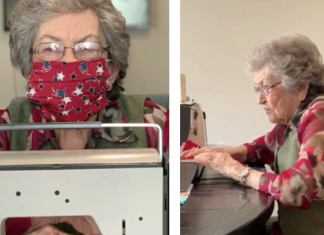 Vovó de 96 anos costura máscaras para sua comunidade.