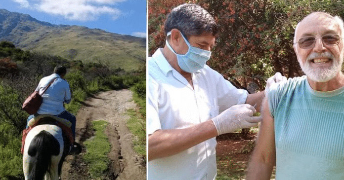 Enfermeiro viaja com seu cavalo para vacinar idosos que vivem nas montanhas.
