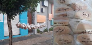 Moradores de Limeira penduram lanches em varal para ajudar pessoas em situação de rua durante pandemia