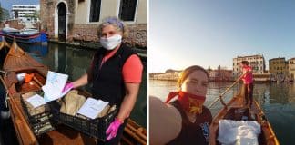 Mulheres venezianas estão usando as gôndolas para entregar comida.