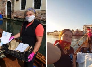 Mulheres venezianas estão usando as gôndolas para entregar comida.