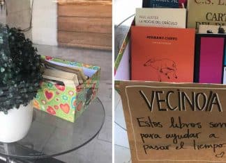 Sem contato físico, vizinha compartilha sua coleção de livros durante a quarentena.