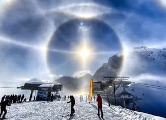 Fotógrafo registra uma auréola solar formada por cristais de gelo.