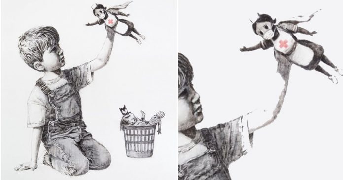 Nova obra de Banksy aparece em hospital no Reino Unido e homenageia ‘heróis de branco’