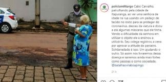 Policial se comove ao ver idosa com pano no rosto e lhe oferece uma máscara Policial se comove ao ver idosa com pano no rosto e lhe oferece uma máscara