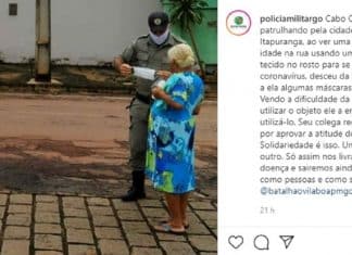 Policial se comove ao ver idosa com pano no rosto e lhe oferece uma máscara