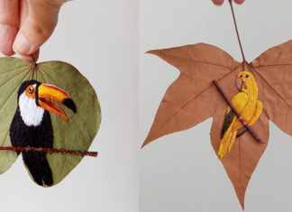 Artista borda aves brasileiras em folhas secas. Os resultados são lindos!