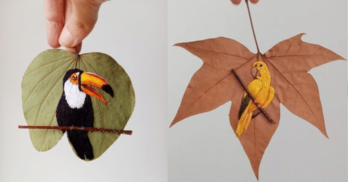 Artista borda aves brasileiras em folhas secas. Os resultados são lindos!
