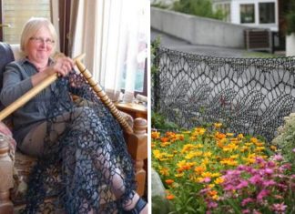 Essa mulher trocou as grades de seu jardim por cercas que ela mesmo tricotou. O resultado é lindo!