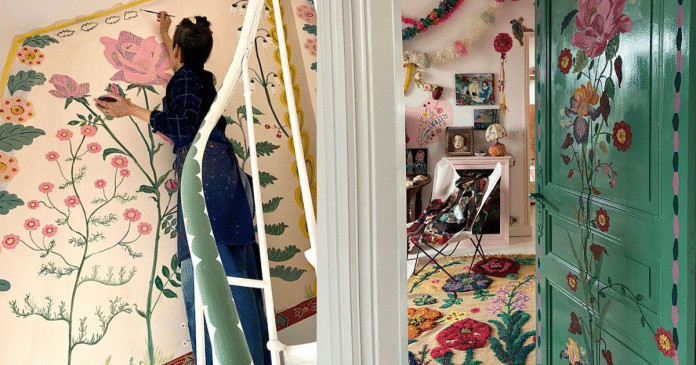 Durante a quarentena, artista francesa transforma todas as paredes de sua casa com lindas pinturas