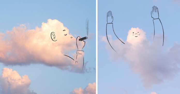 Artista faz sucesso nas redes sociais com suas ilustrações que dão vida às nuvens. Muito criativo!
