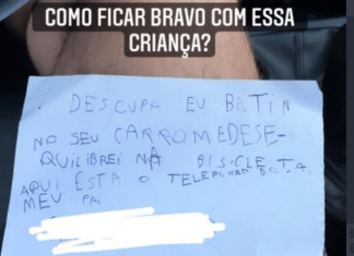 Bilhete de menino que caiu de bicicleta e riscou carro viraliza na internet