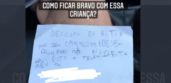Bilhete de menino que caiu de bicicleta e riscou carro viraliza na internet