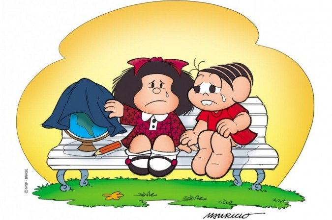 contioutra.com - Mônica consola Mafalda em homenagem ao cartunista Quino, falecido nesta quarta-feira