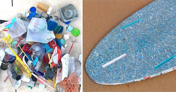 Jovem surfista recicla plásticos encontrados na praia e faz pranchas sustentáveis.