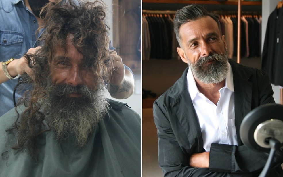 contioutra.com - Cantor promove transformação radical no visual de um morador de rua que lhe pediu uma lâmina para se barbear