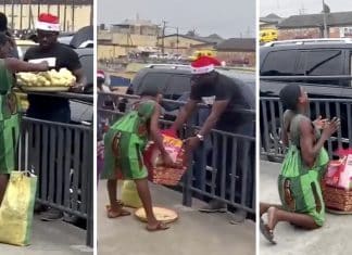 Vendedora grávida agradece de joelhos após ganhar cesta básica e doação em dinheiro