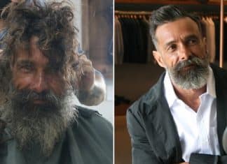Cantor promove transformação radical no visual de um morador de rua que lhe pediu uma lâmina para se barbear