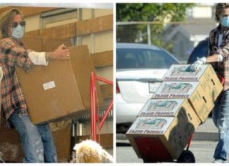 Brad Pitt entrega alimentos para pessoas necessitadas durante a pandemia