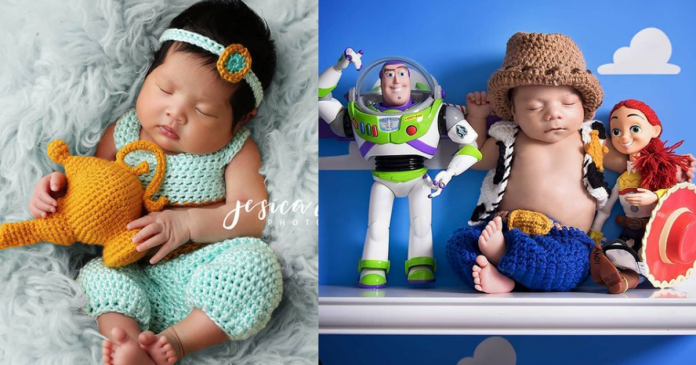 Mamãe apaixonada pela Disney tricota roupas para bebês inspiradas em suas histórias. Veja fotos.
