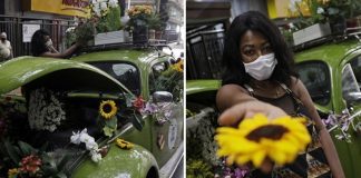 Mulher decora fusca para vender flores nas ruas do Rio de Janeiro e o resultado é lindo!
