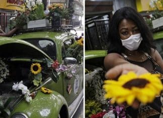 Mulher decora fusca para vender flores nas ruas do Rio de Janeiro e o resultado é lindo!