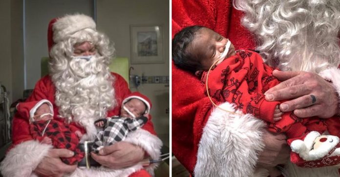 Enfermeiro se veste de Papai Noel e visita bebês prematuros. Amor em tempos difíceis.