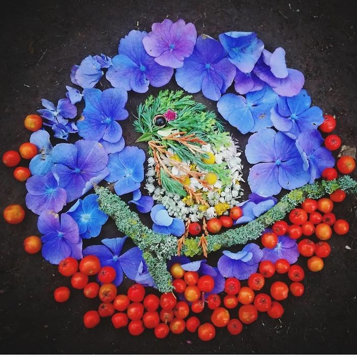 contioutra.com - Artista usa folhas e pétalas de flores para criar lindas representações de pássaros