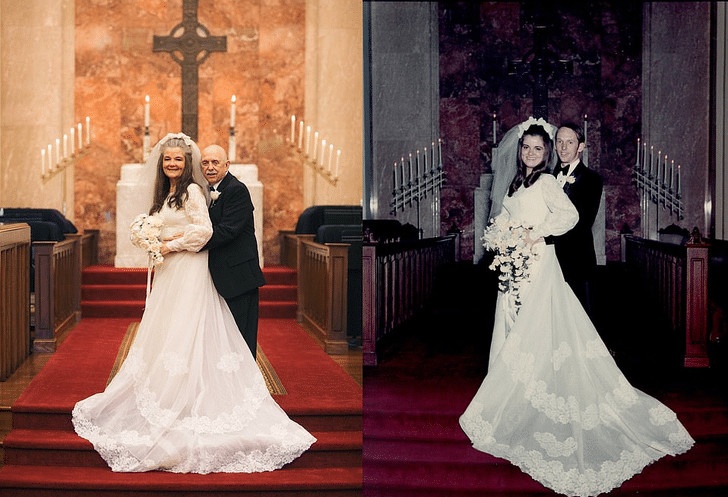 contioutra.com - Casal comemora 50 anos de casamento recriando a sess&atilde;o de fotos que fizeram em 1971